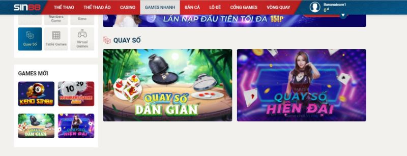 Quay số Sin88 - Thiên đường quay số quy tụ cao thủ tính số Chọn khu vực trò chơi dân gian hay hiện đại