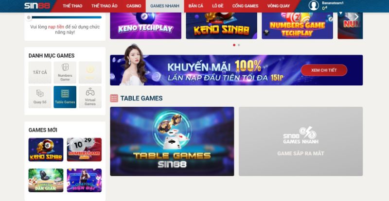 Tables game Sin88 - Thế giới trò chơi cá cược đỉnh cao Tables game thu hút nhiều người chơi tham gia