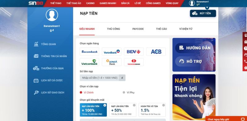 Cờ úp Sin88 - Khu vực chơi dành cho cờ thủ thể hiện đam mê Nạp vào ví số tiền đầy đủ để cuộc chơi không bị gián đoạn do hết tiền