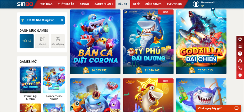 Bắn cá - Đại dương xanh Sin88 giúp tay chơi giàu to Giàu to hốt vàng tại bắn cá đổi thưởng tại Sin88 với các bí kíp cực đỉnh