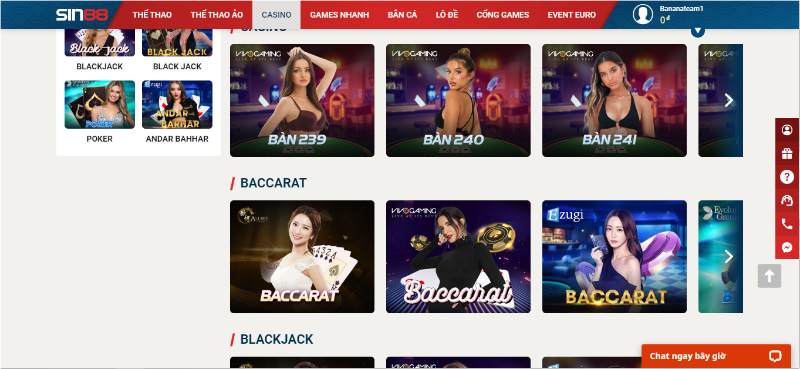 Live Casino - Sòng bài trực tuyến đỉnh cao chỉ có tại Sin88 Nhiều phòng chơi đa dạng từ Live casino đang chờ đón anh em game thủ